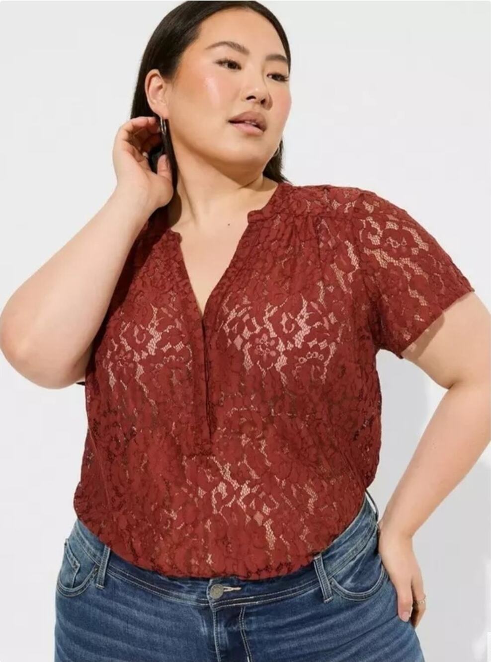 Torrid Womens Brown Cooper Lace Harper V Neck Short Sleeve Blouse Plus Size 5XL